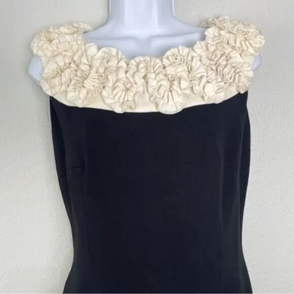 Gabby Skye black cream ruffle embellished‎ neck shift dress 10 pockets - Picture 3 of 11